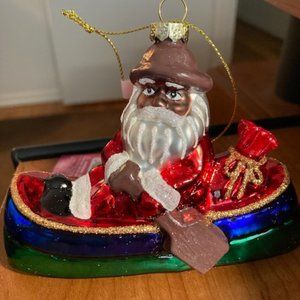 St. Nicholas Square Medium Skin Tone Santa Canoe Glass Christmas Ornament